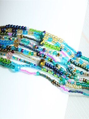 Czech Glass Bead 10 Strand BRACELET BLUE & MULTI-PASTELS